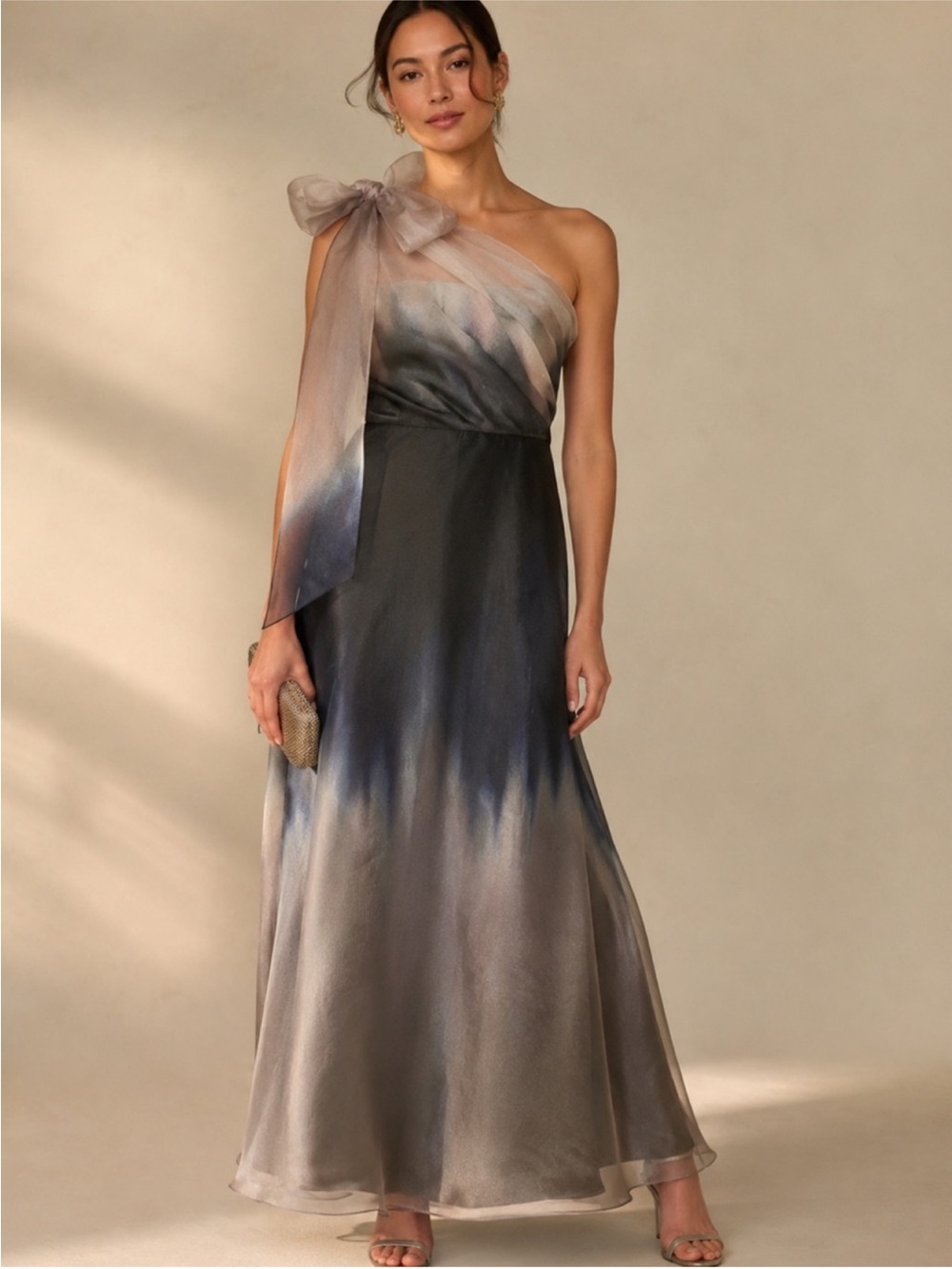 Kay Unger Victoria Ombré One Shoulder Satin Gown Dress - Picture 2 of 11